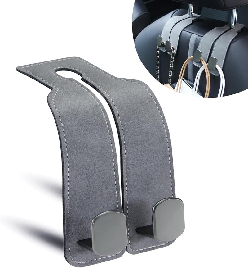 DYREOOE Purse Hook for Car, Thickened Leather Sturdy Metal Car Hooks for Purses and Bags Cute - Headrest Hook for Car, Car Seat Back Storage Hook, Purse Holder for Car (Gray - 1 Pack) - Image 1